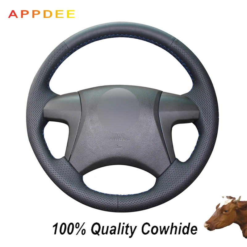 Black Genuine Leather Steering Wheel Cover for toyota highlander 2008 2009 2010 2011 2012 2013 2014 camry 2007 2008 09 2010-2011