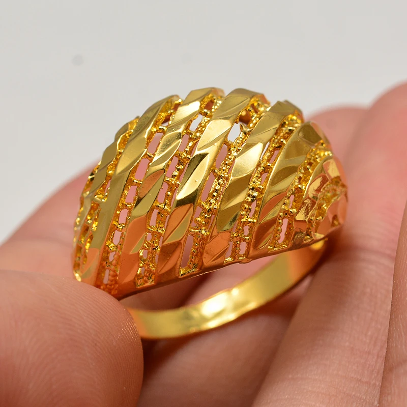 Gold Color Rings for Women Man Gold Color Africa Ring Ethiopian Jewelry Arab India Nigeria Middle East Metal Wedding Ring