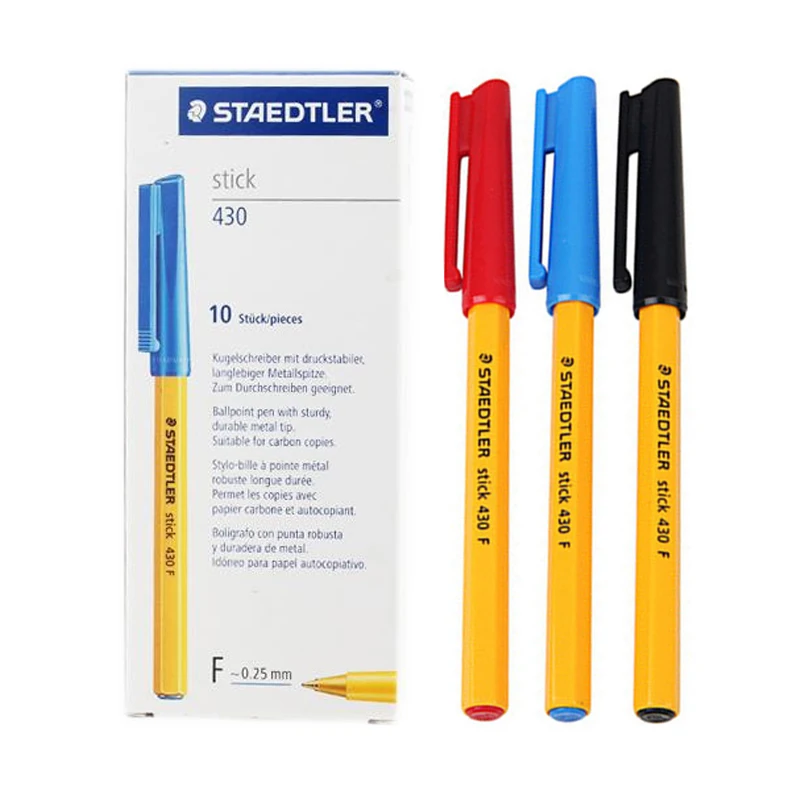 10 pz/scatola STAEDTLER 430F Penna A Sfera 0.5 millimetri Nero Blu Rosso Penna A Sfera Roller Stylo Inchiostro Liscio Balpen Ufficio Scuola accessori