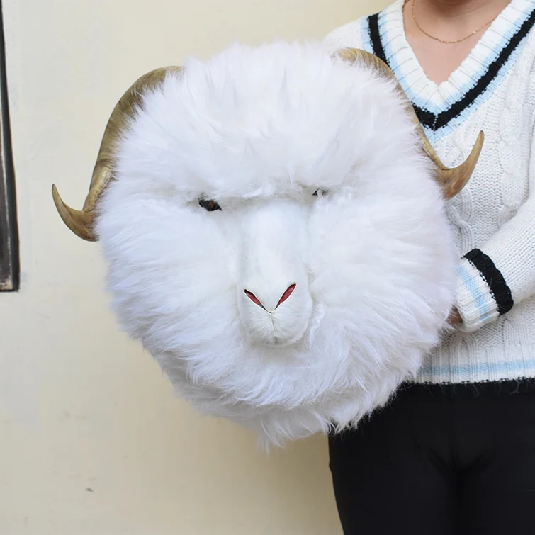 

real life toy large 45x40cm white sheep head model polyethylene&furs model wall pandent handicraft home decoration gift s2689