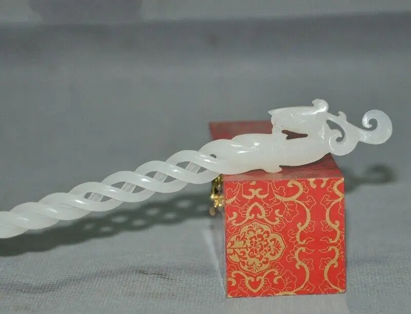 Exquisite Old ancient Chinese white jade carving bird hairpin Hair Sticks