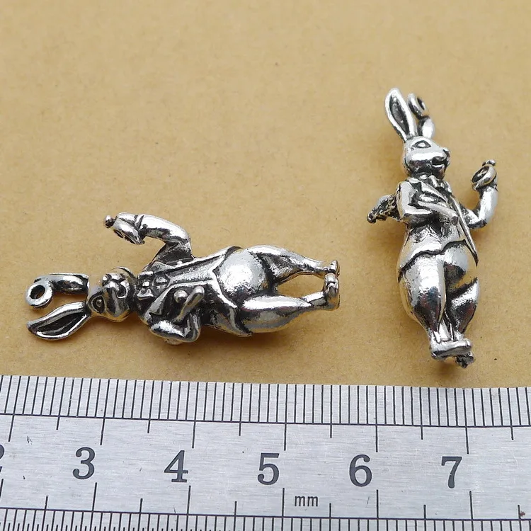 3pcs/Lot 12x37mm 3D Rabbit Charms Antique Silver Color Rabbit Pendants for DIY Jewelry Making Key Chain