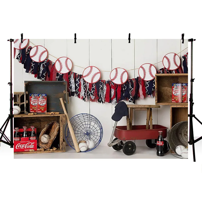 Avezano-Fondo de retrato de cumpleaños para recién nacido, telón de fondo para fotografía de niño, galletas de béisbol, bebida, accesorios de estudio fotográfico, Photozone