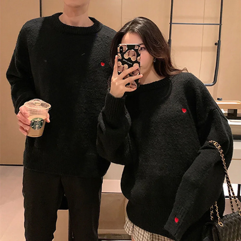 Lovers Wear 2023 Autumn Winter New Love Embroidery Printing Lazy Wind Pullover Sweater Knitted Jackets Female Trendy Korean Tops