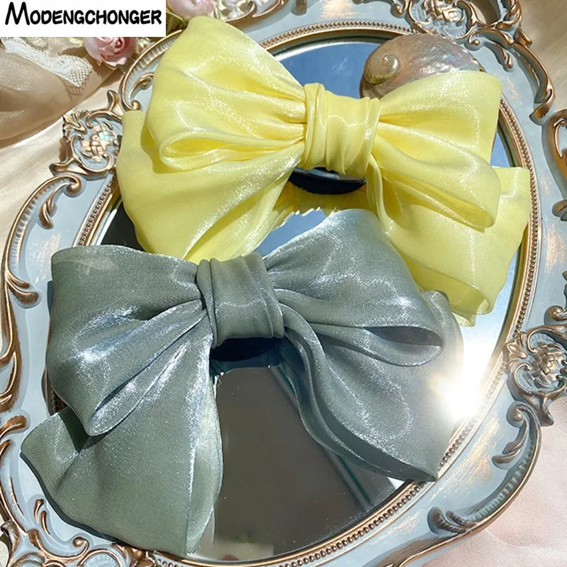 2020 Fashion Silk Crystal Yarn Oversized Barrette Bow Hairgrip College Style Hair Clip Bright Hairpins Woman Hair Accessories