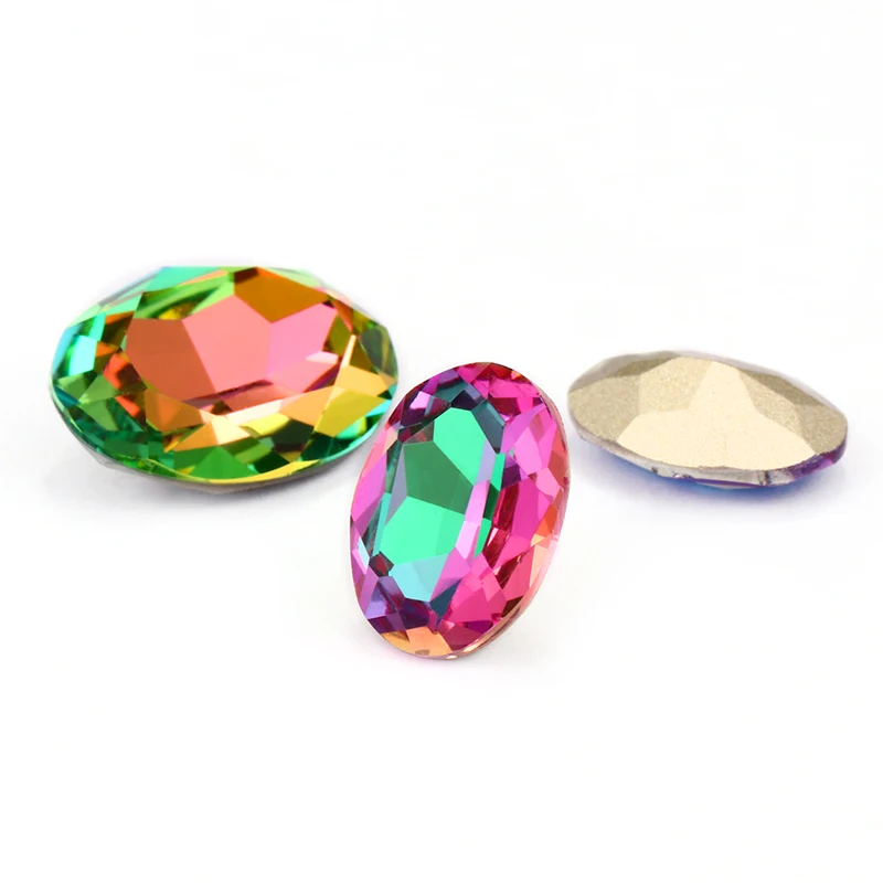 XIAOPU Oval Piontback Loose Rhinestones K9 Glass Colorful Shimmer Fadeproof Strass Crystal Glue on Clothes Jewelry Accessories