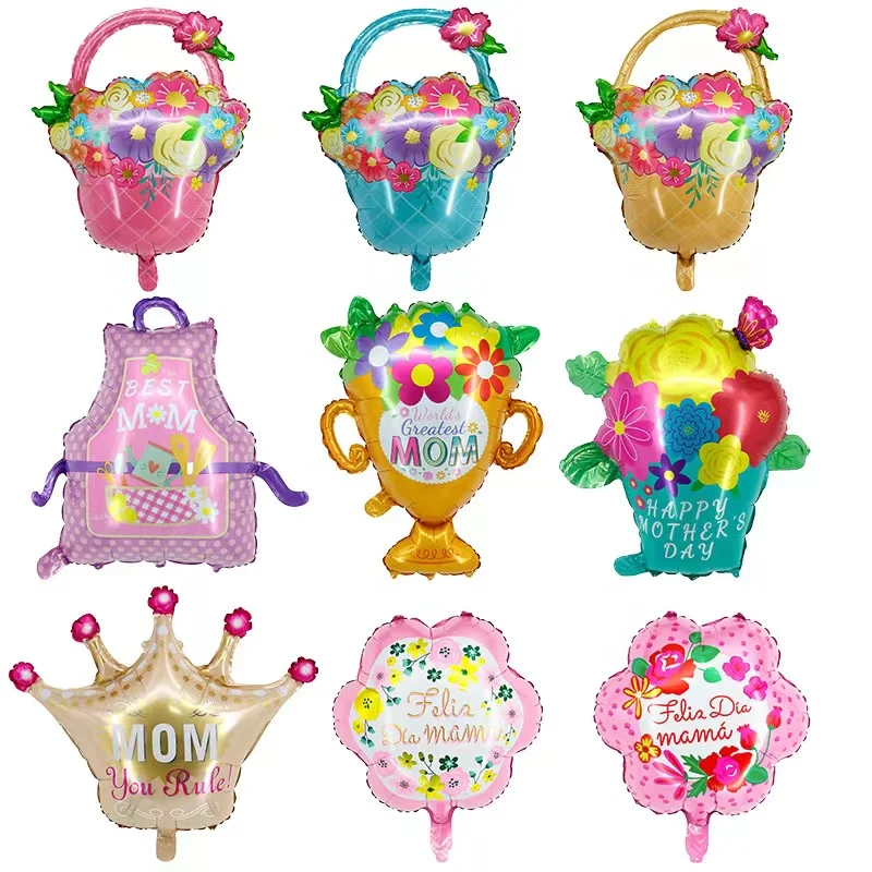 Mother's Day Mommy Trophy Flower Garden Apron Festival Birthday Crown Flower Ring Day Party Decoration Aluminum Film Balloon