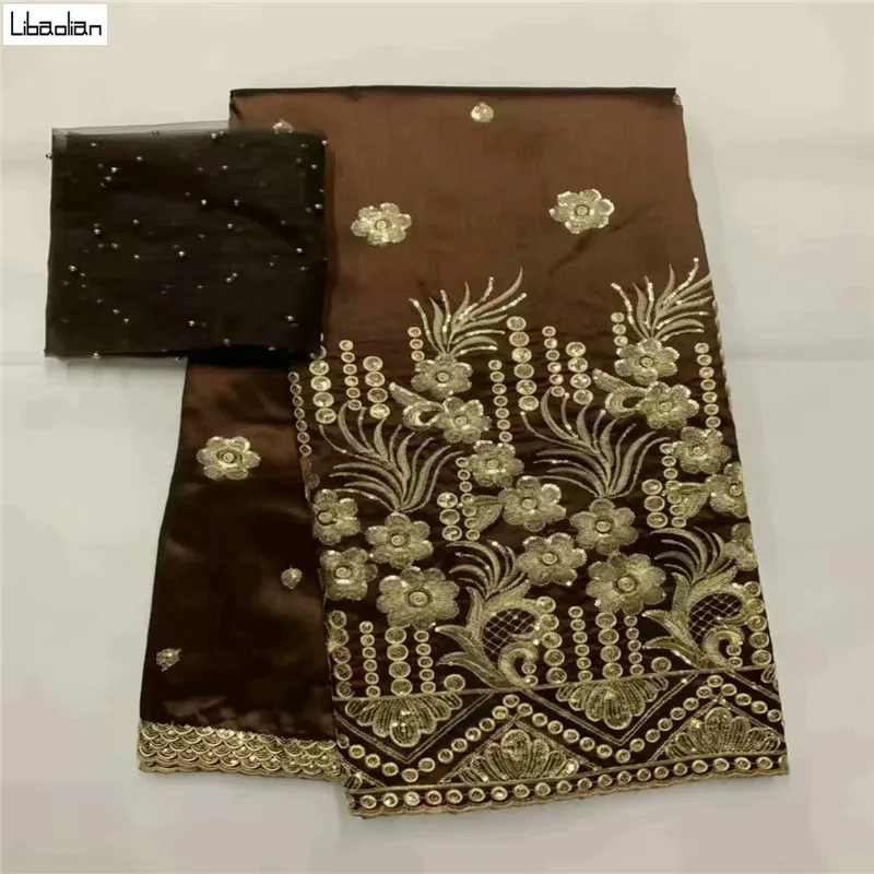 African George Fabric High Quality Indian Raw Silk George Wrappers Hotest Set With Blouse For Wedding 7yards/pcs ZL27-10