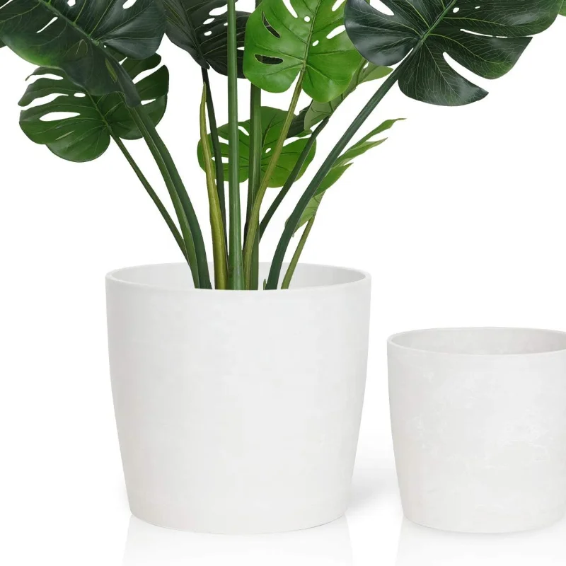 Home Garden Hot White PP Small Medium Round Plastic Flower Planter Pots Set