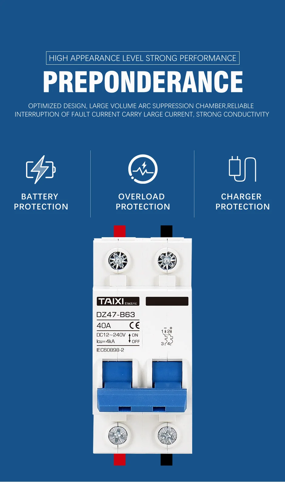 DC 12V 24V 48V 36V 72V MCB Batterie Auto Schutz Mini Leistungsschalter DZ47 Positive und negative Pole Schutz Schalter Isolator – Detail 9