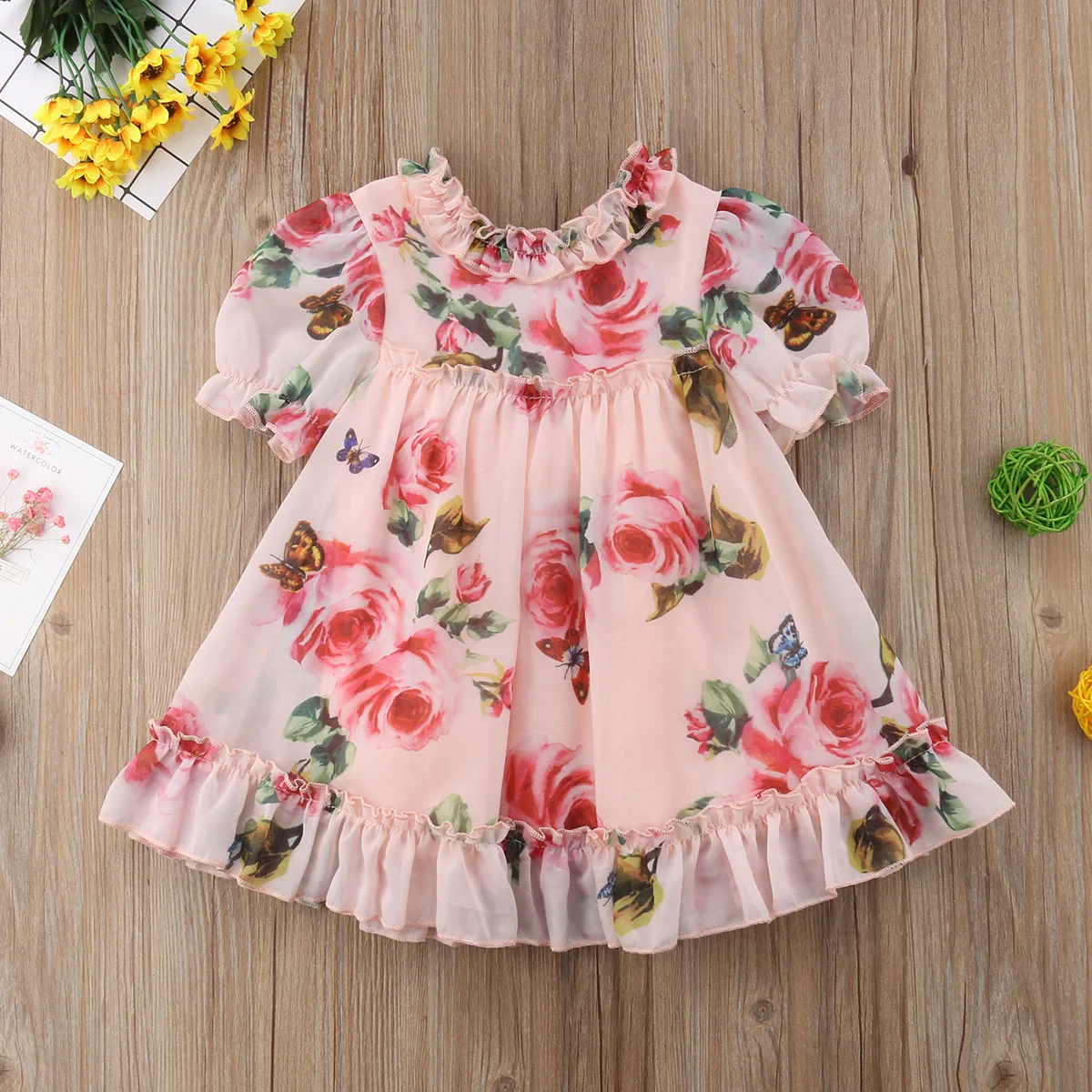 New Princess Girl Floral Tulle Dress Kid Baby Girl Flower Puff Sleeve Princess Wedding Party Pageant Chidlren Tulle Sundress