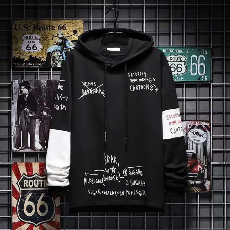 

Black Hip Hop Hoodie Men Casual Punk Sweatshirts Streetwear Cool Women Autumn Oversized Male Nice Patchwork Hooded Hoodie