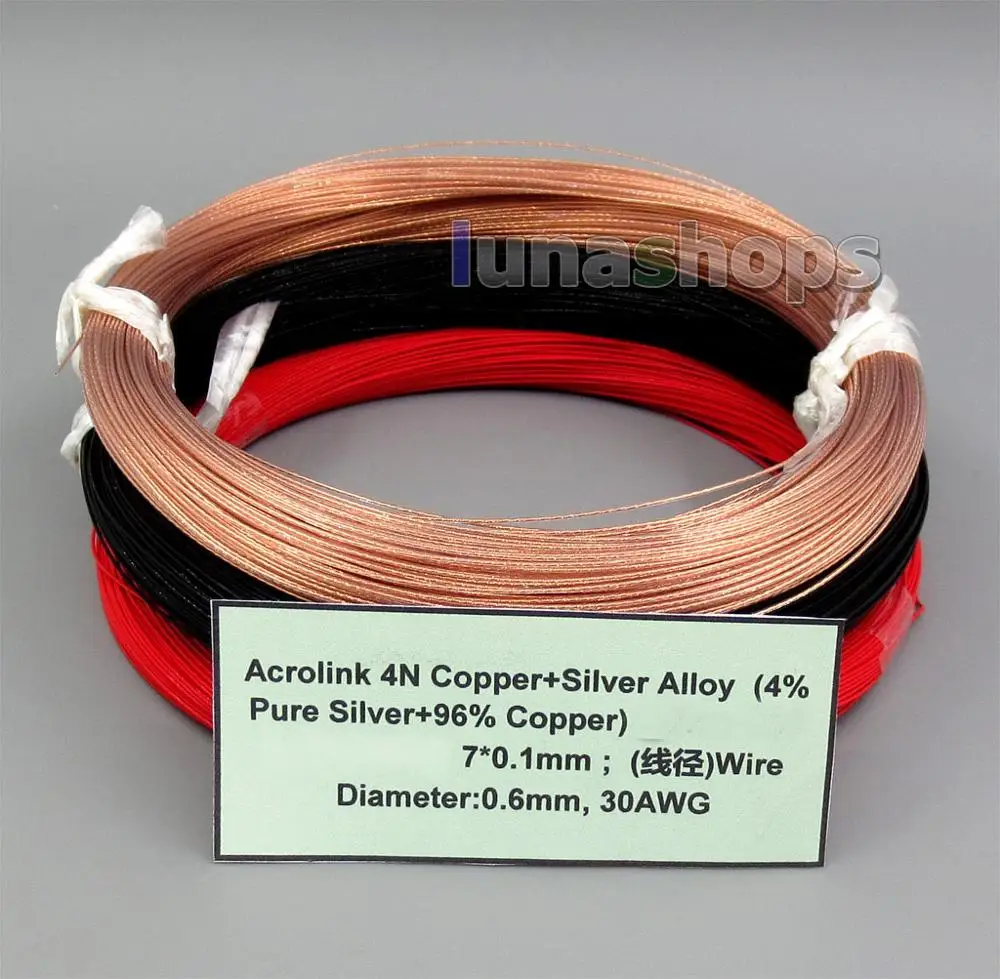 

LN005502 100m Acrolink Copper+Pure Alloy (4% silver+96% copper)Signal Earphone Cable 7*0.1 30AWG Dia:0.6mm