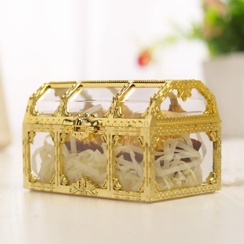 20PCS Top Grade Large Size Treasure Box Gold Transparent Plastic Wedding Gift Boxes Baby Shower Candy Box Jewellery Box