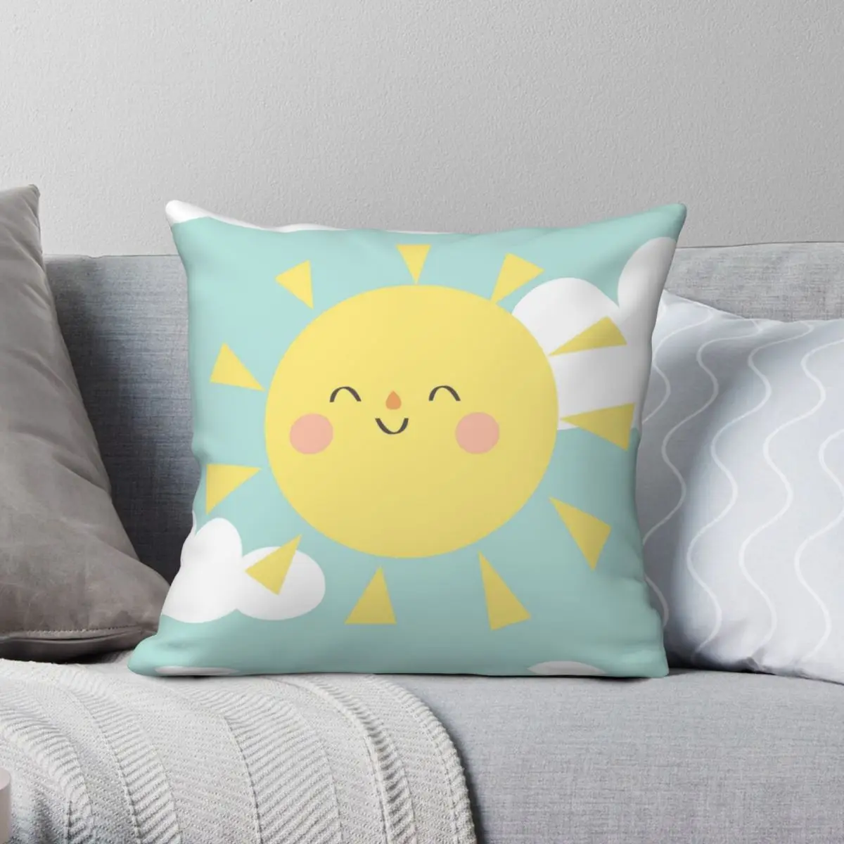 Sunshine Happy Clouds Pastel Pillowcase Polyester Linen Velvet Pattern Zip Decor Home Cushion Cover