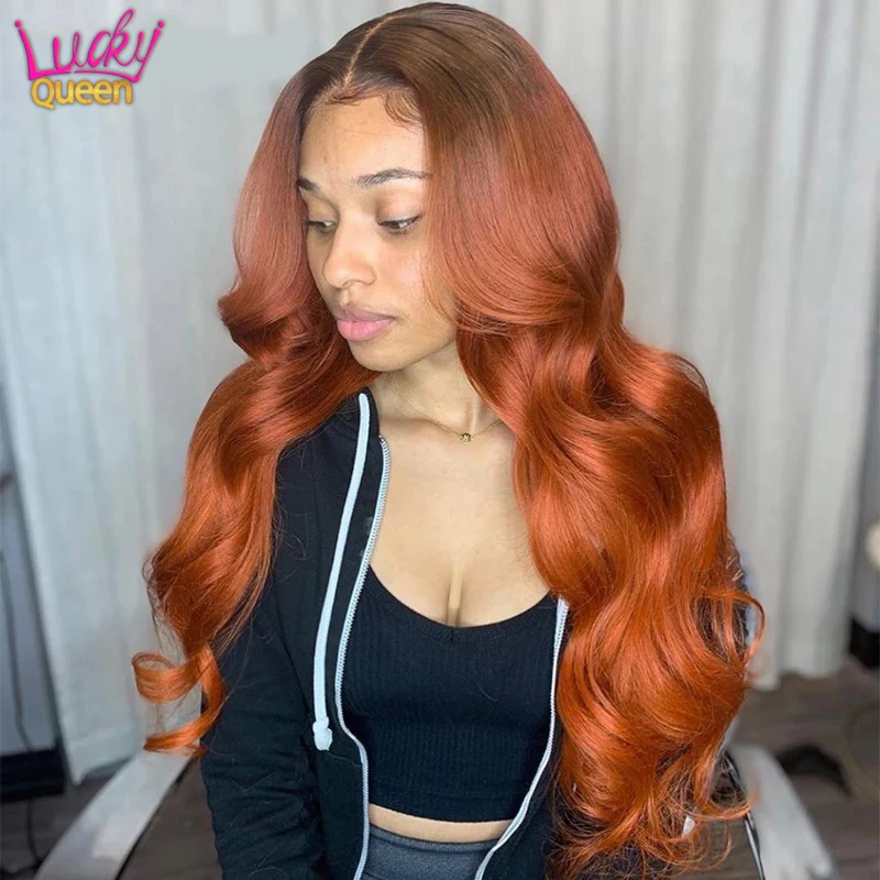 Ombre Orange Ginger Colored Wigs 13x6 Lace Front Wig Loose Deep Wave Pre Plucked 5X5 Closure Remy 100% Human Hair Wigs For Women