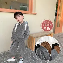 Fashion Boys Spring Autumn Corduroy 2Piece Clothes Suits 3-8Yrs Black Brown Grey Color Korean Suits Clothes 2 Pcs Set Shirt