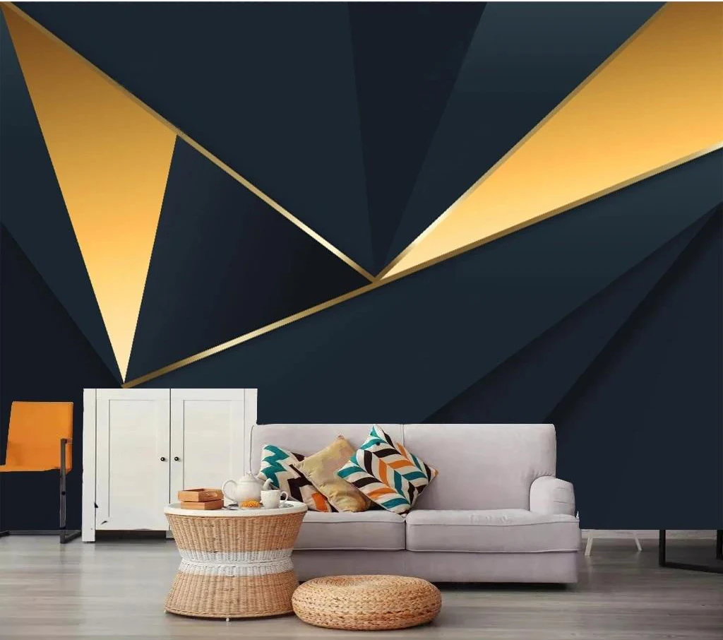 

3D Golden Line Abstract Geometry Mural Wallpaper Creative Art Wall Cloth Living Room Sofa Backdrop Home Decor Papel De Parede