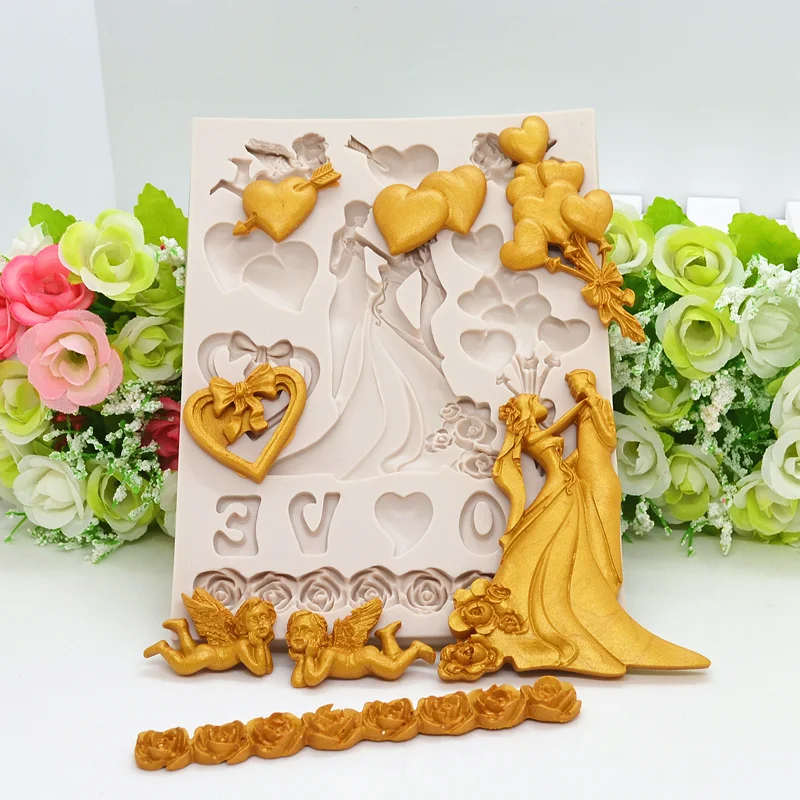 New Wedding Angel Love Flower Balloon Silicone Mold Chocolate Candy Fondant Cake Decorating Tool DIY Pastry Baking Moulds