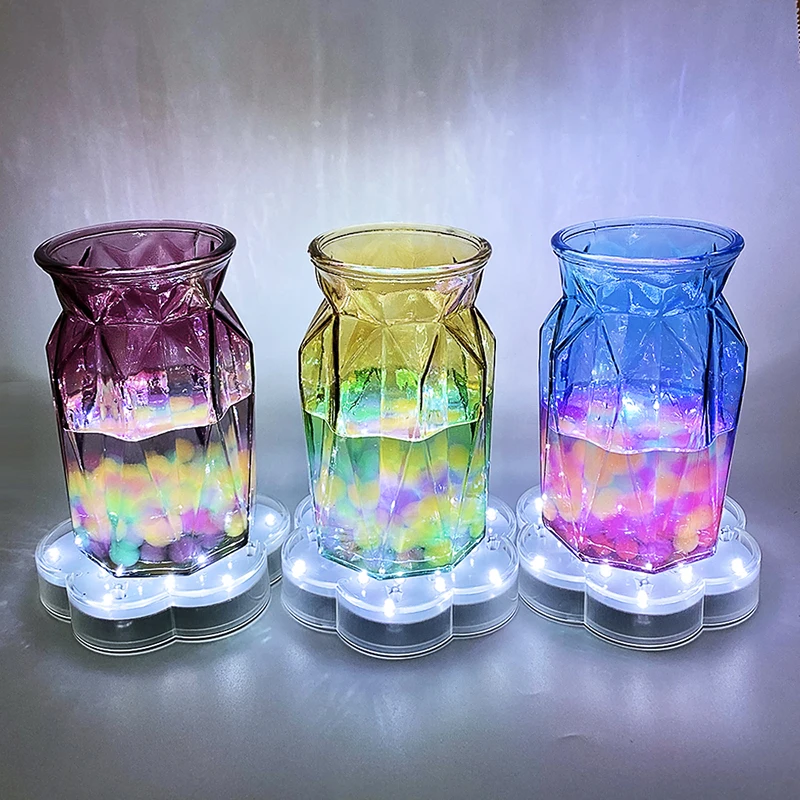 Vase Base Light Flower Shaped LED Plate Light with 23 LED for Centerpiece Vase Lighting Decoration USB/Battery Operated