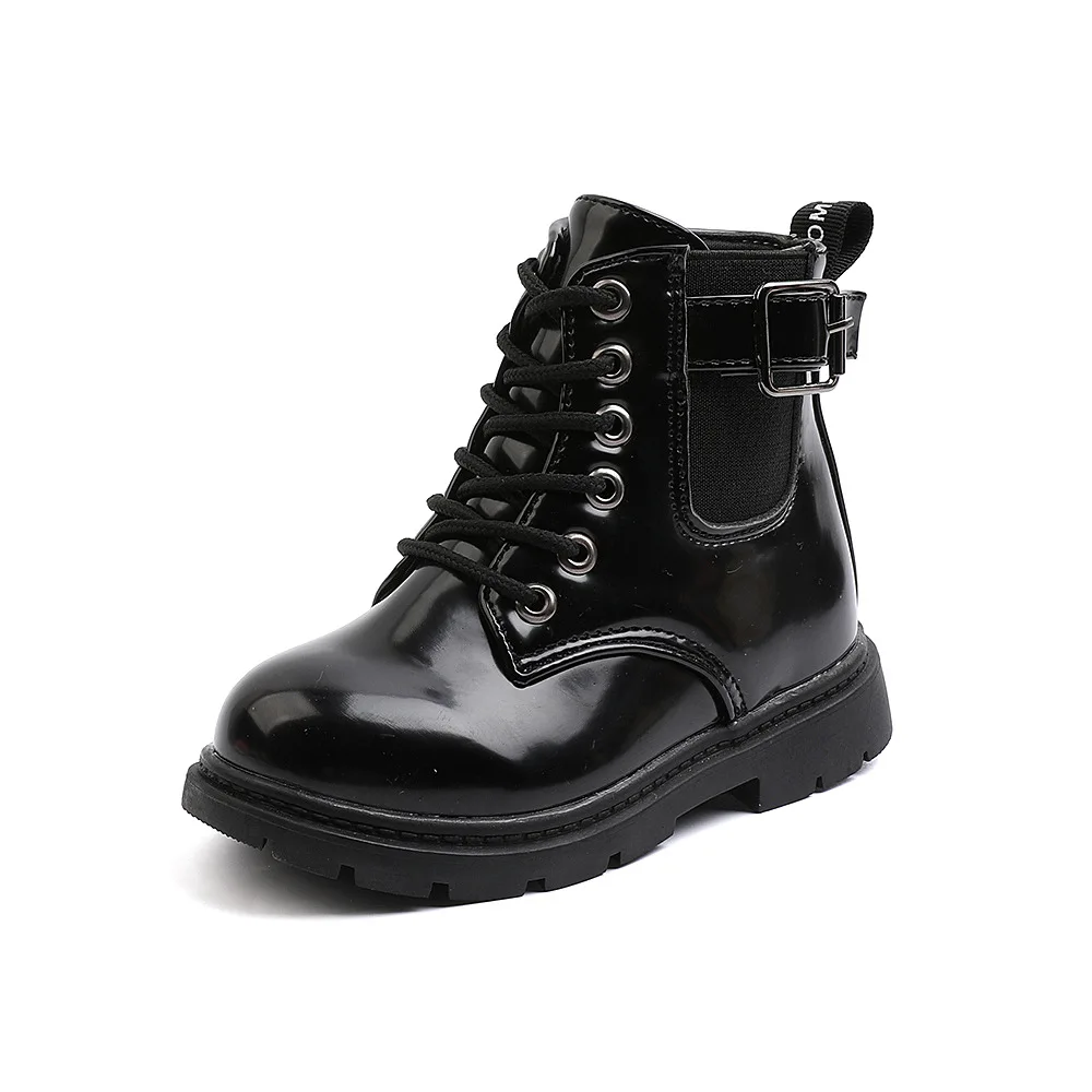 Children Ankle Boots Girls Black PU Leather Boots 2024 Autumn New Boys British sStyle Short Boots Baby Buckle Single Shoes