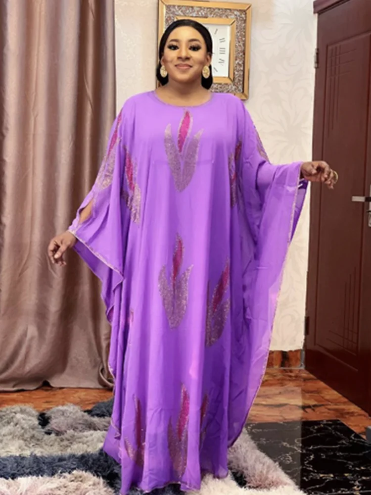 2024 Fashion Summer Autumn Free Size African Kaftan Dubai Loose Long Boubou Dress For Women Bat Sleeve Elegant Ladies Maxi Robe