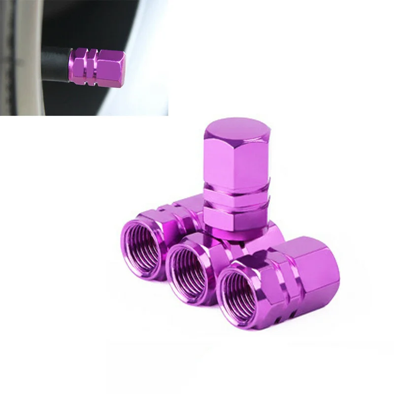 4pcs Purple Chrome Aluminum Nipple Caps Tire Wheel Rims Stem Air Valve Caps Tyre Cover Car Useful Exterior Parts Car Accessories