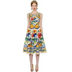 Luxury Designer Women's Midi Dress 2025 - Multicolor Floral Print Summer Dress for Beach  Vacation Elegant Sleeveless A-Line