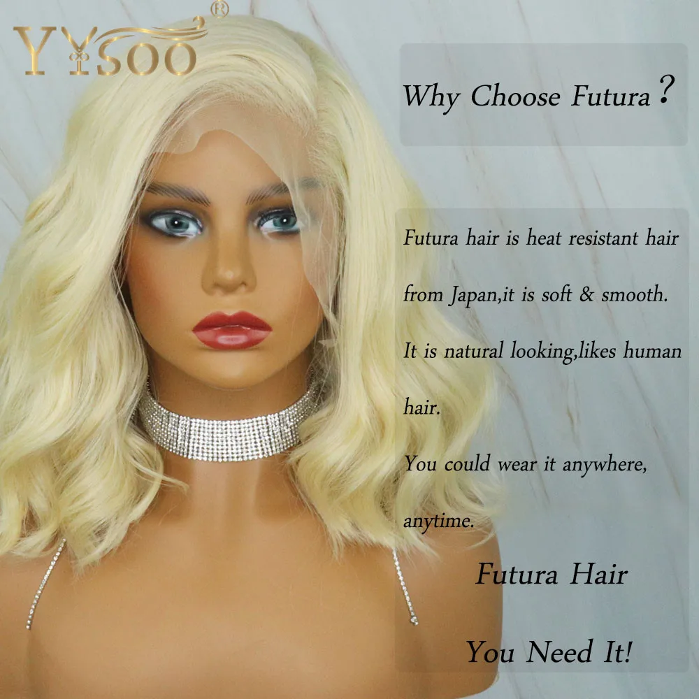 YYsoo13x4 krótki 613 blond kolor syntetyczna koronka przodu peruki Futura odporne na wysoką temperaturę Glueless w celu uzyskania peruka Body Wave