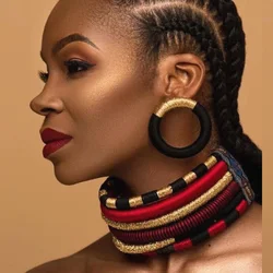 Multilayer Tribal Choker Earrings Set Colorful Rope Weave African Necklaces Woven Chunky Bib Statement Torque Clasps Necklace