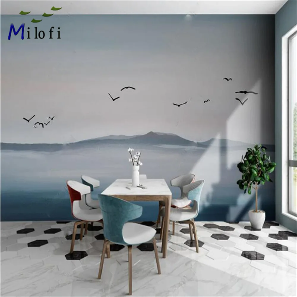 

Milofi custom wallpaper mural Nordic modern abstract hand-painted art seaside scenery home decoration background wall