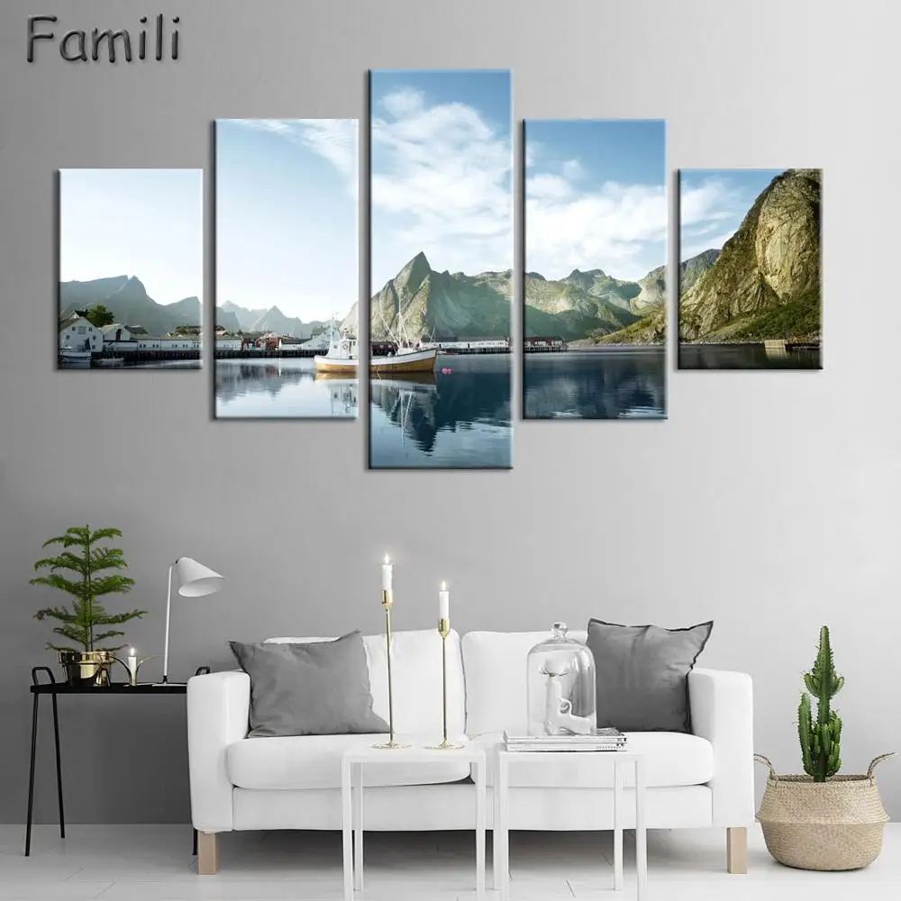 5 Panel Modular Wall Art Norway Reina Night Landscape Poster HD Print On Canvas Modern Home Decor Canvas Painting for Livingroom