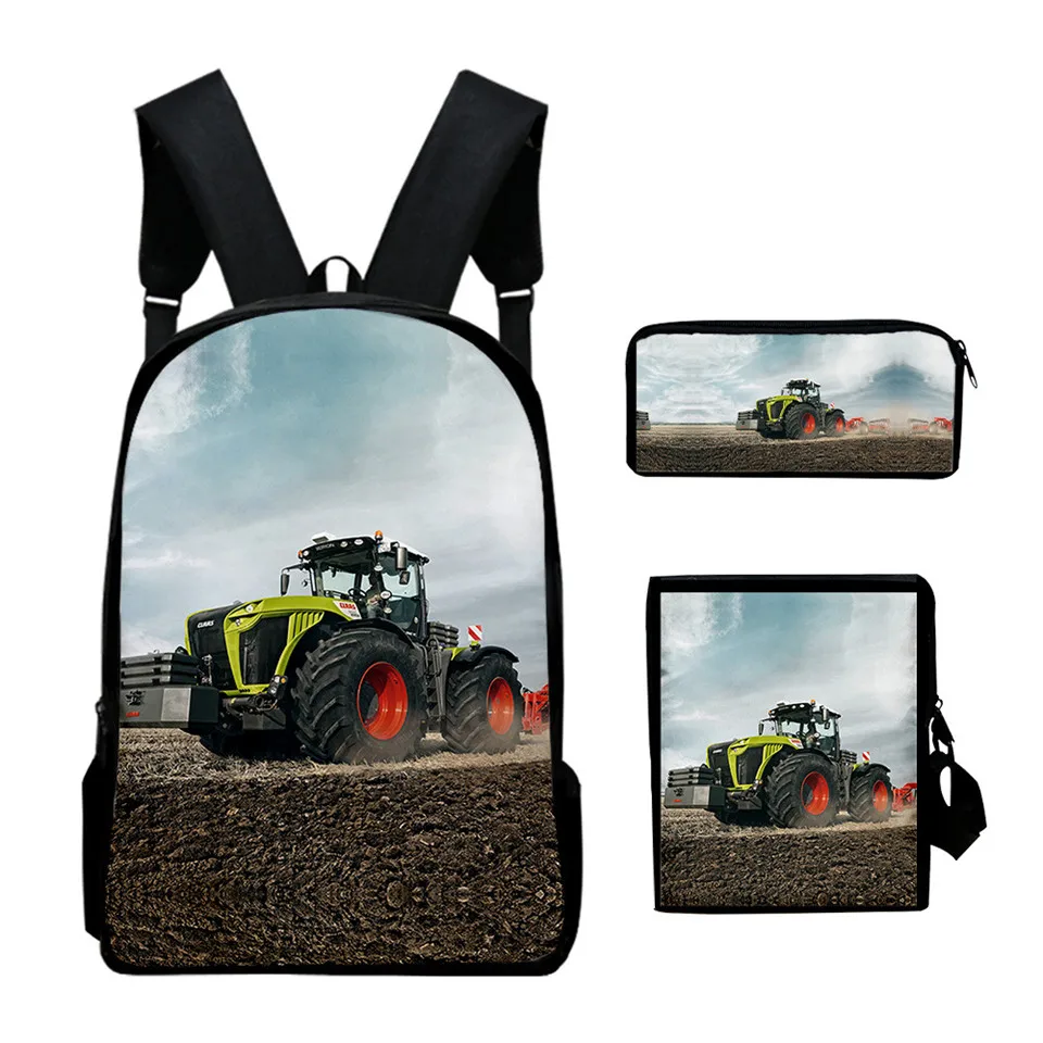 Mochila con estampado 3D de Tractor para estudiantes, para ordenador portátil de Anime morral, bolsa de almuerzo, estuche para lápices, novedad, Juego de 3 unidades