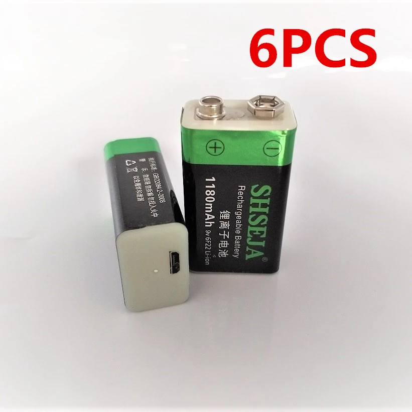 

6 шт./лот 1180 мАч 9 В литий-ионная батарея 6F22 USB перезаряжаемая батарея измерительная игрушка перезаряжаемая батарея Бесплатная доставка