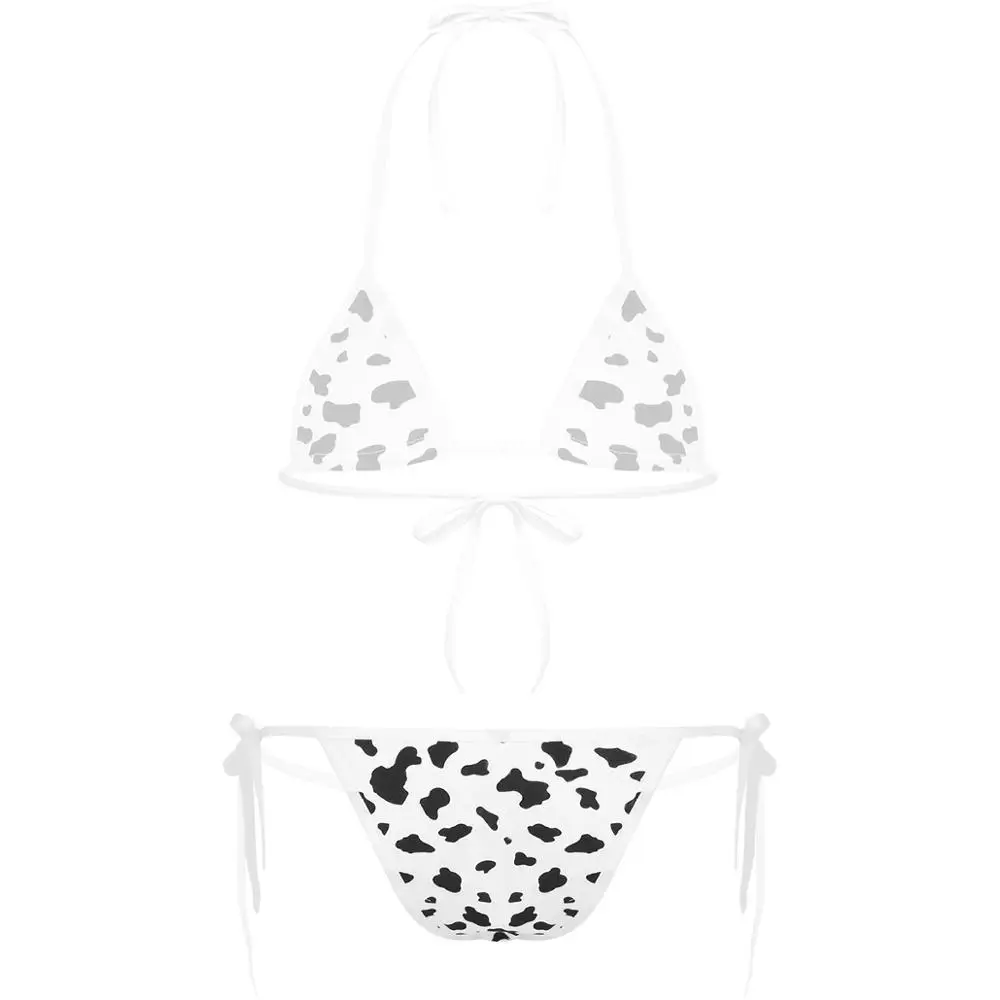 Ensemble de bikini de style kawaii pour femmes, mini bikini à pois ou à rayures, sous-vêtements, soutien-gorge à col licou, haut avec slip