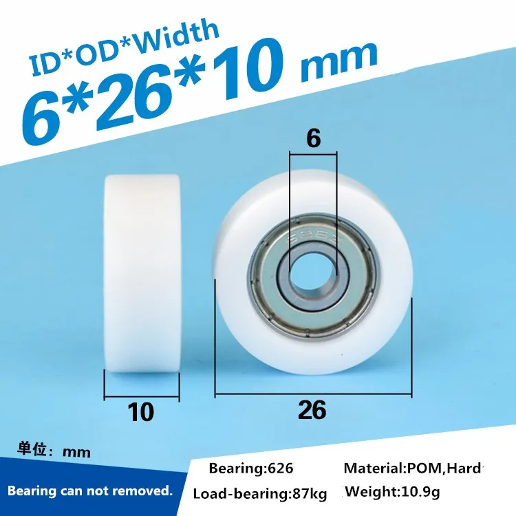 5 Buah 6X26X10Mm 626ZZ Bantalan Delrin POM Delrin Dilapisi Tipe Datar Rol Roda Katrol Rol untuk Panduan Lagu Roda Katrol Bergulir