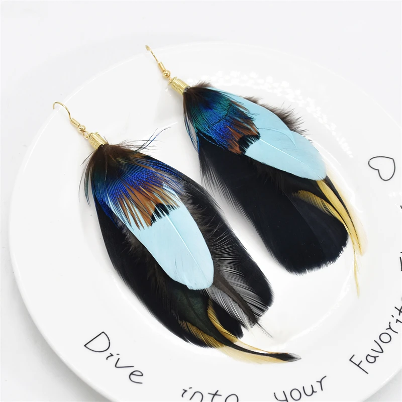 Vintage Ethnic Bohemian Leaf Feather Hanging Drop White Earrings Female Indian Jewelry Ear Pendant Tassel Woemn Girls Earring