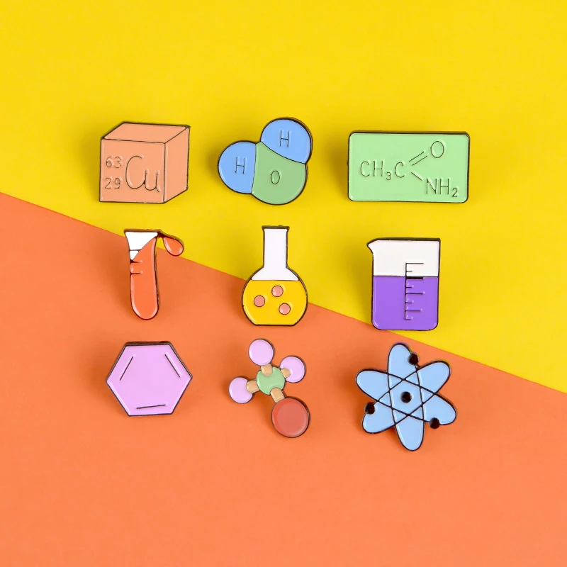 Science Fans Chemistry Experiment Conical Flask pins molecular structure brooches Badges Lapel pins Science jewelry Gifts