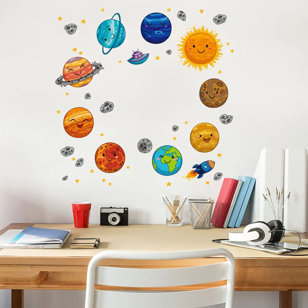 Cartoon Universe Planet Wall Sticker Kids Rooms Study Room Bedroom Decorations Wallpaper Mural Home Art Decals Nursery Stickers