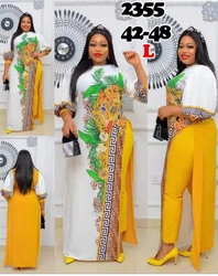 High Quantity African Sexy New Design Long Top With Pants 2 Pieces For Lady（FCPTZ01#）