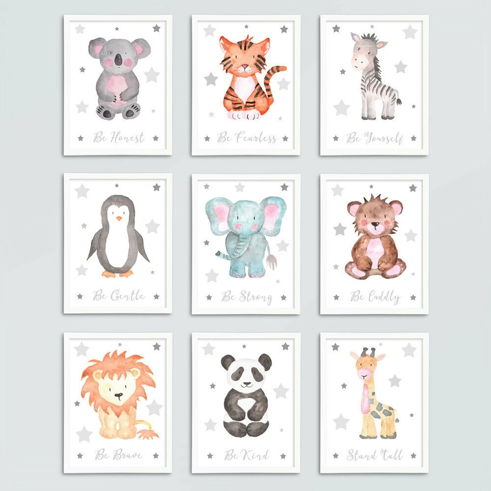 

Styles Animal Baby Nursery Prints Set Panda Tiger on Canvas Printed Posters Pictures Great Gift Canvas Wall Art No Frames