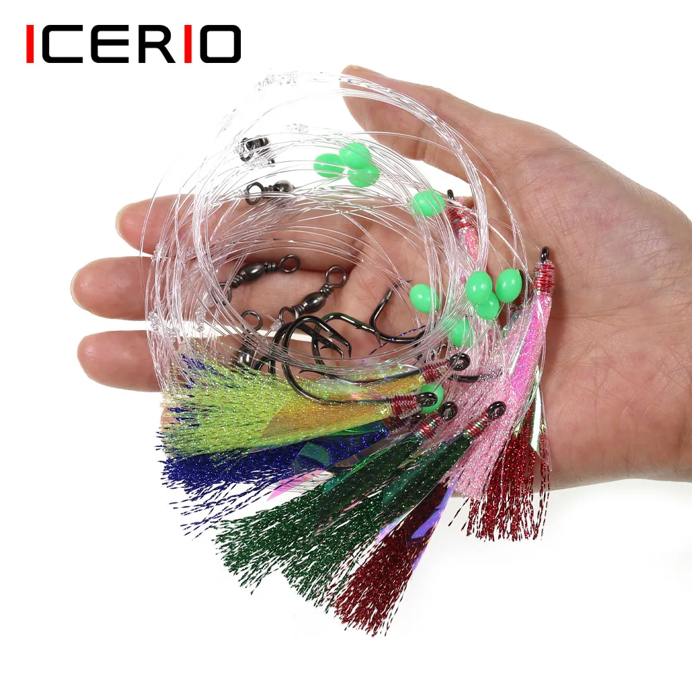 

ICERIO 5Bags Flash Fish Skin Bait Sabiki Rigs With 2 Hooks Sea Fishing Snapper Rigs With Barrel Swivel Herring Size 1/0#~8/0#