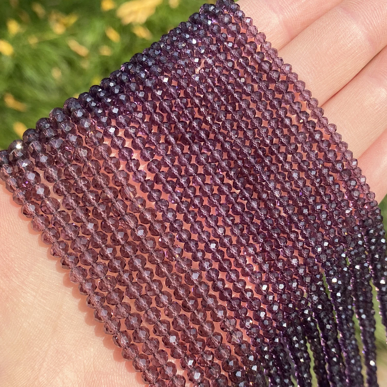 Small Faceted Purple Crystal Beads 2 3 4mm Flat Round Glass Rondelle Beads for Bracelet DIY Jewelry Design Making Necklace 15\