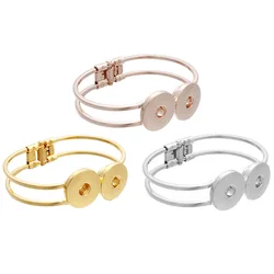 Hot Sale Snap Button Bracelet Rose Gold Bangles Fit 18mm Snap Jewelry 2 Button Charms Silver Color Gold Snap Bracelet For Women