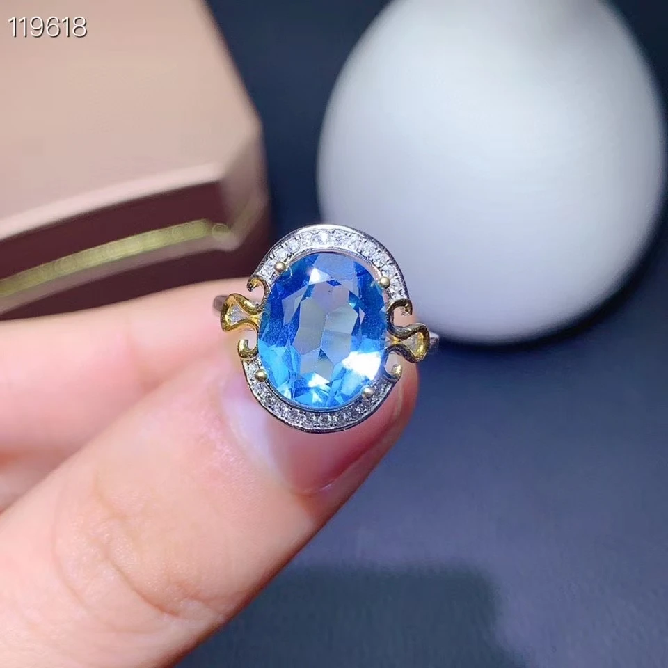 

New fashion clear sky blue topaz gemstone ring for women real 925 silver natural gem girl birthday gift women silver jewelry