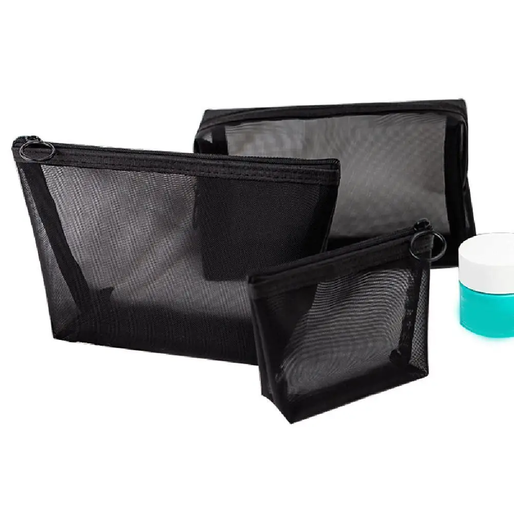 Portable Mesh Cosmetic Wash Bag Zipper Travel Toiletry Storage Pouch Organizer