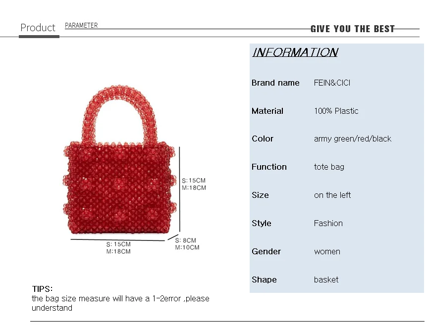 bead bag luxury designer brand Acrylic crystal clear pearl beaded box tote bag women party bucket handbag red summer vintage