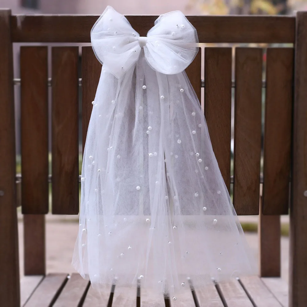 The New BowKnot Veil Multi Layer Fluffy Double Nailed Pearl Net Yarn With Comb Bridal Wedding Accessories