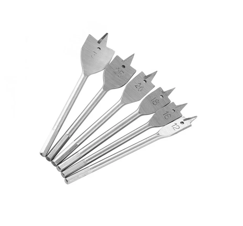 4 types 6Pc/set Flat Drill Long High-carbon Steel Wood Flat Drill Set Woodworking Spade Drill Bits Durable Woodworking Tool Sets