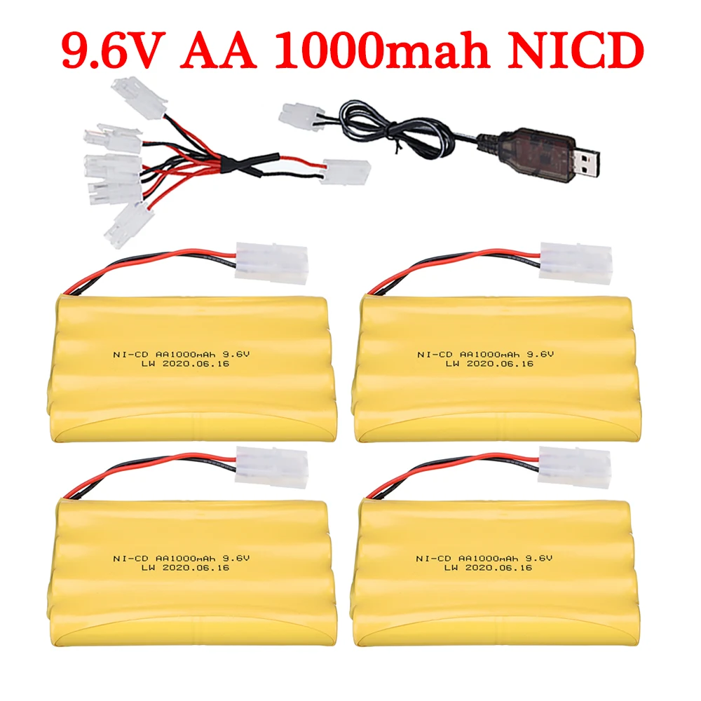 Batería recargable ni-cd de 9,6 v y 1000mah, Cargador USB para juguetes Rc, coche, tanque, tren, Robot, barco, pistola AA de 9,6 v y 700mah